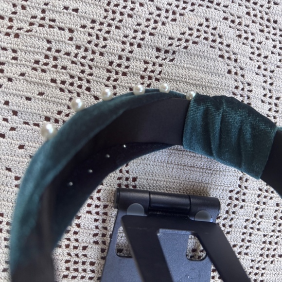 New Headband, Green Velvet with Pearls, Handmade main image 4